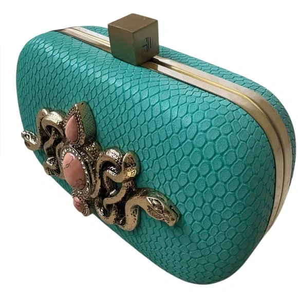 Samantha Wills Hand Crafted Turquoise Snakeskin Snake Motif Box Clutch - Picture 14 of 15